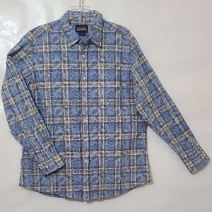 Cremieux Men's Blue Plaid Paisley Long Sleeve Button Up Shirt - Size XL